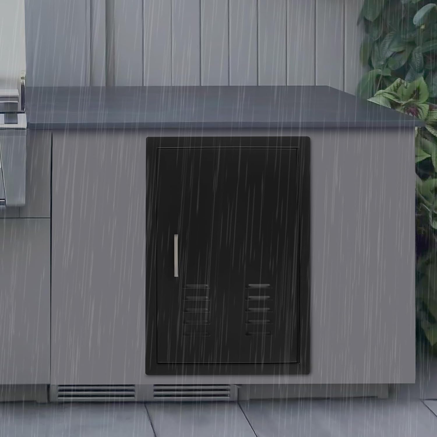 BBQ Access Door Black with Air Vents, 16.93*24.02in Kitchen Access Doors, Flush Mount Single Vertical Door with Handle for Outdoor Kitchen Commercial BBQ Island(Black, 16.93*24.02in with Air Vents)
